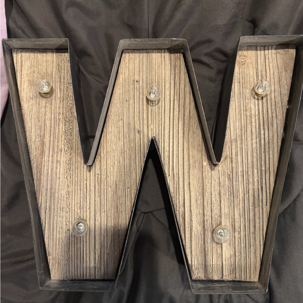 W/M Shaped Wood-Look Lighted Wall Decor - Neutral Wood Finish